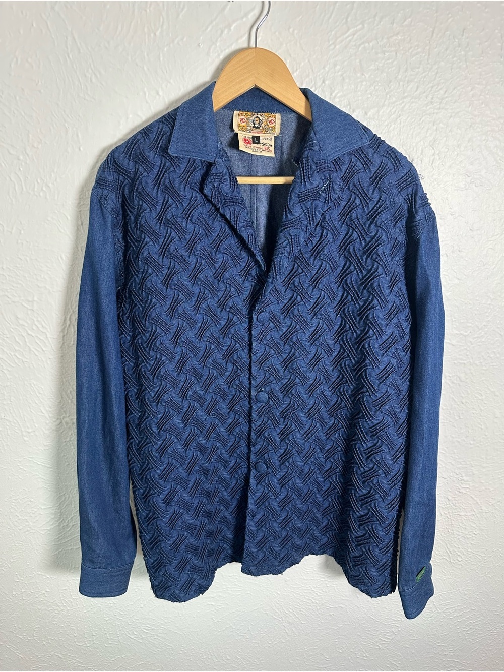 Vintage Gene Ewing BIS Wrinkled Rich Denim Shirt Jacket Women Large Blue Western